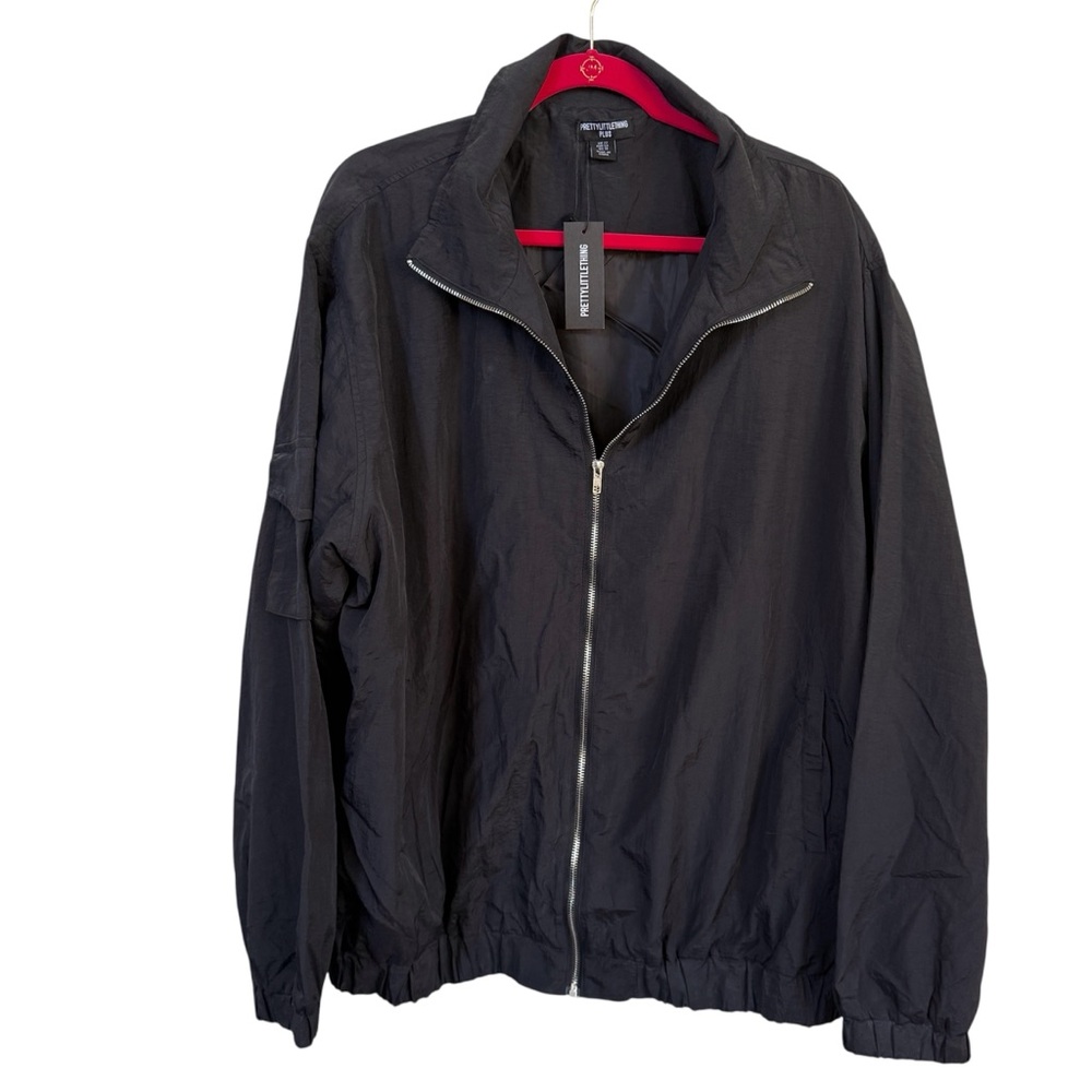 PrettyLittleThing Plus Textured Bomber Jacket US 18 Black‎ Full Zip Utility Y2K